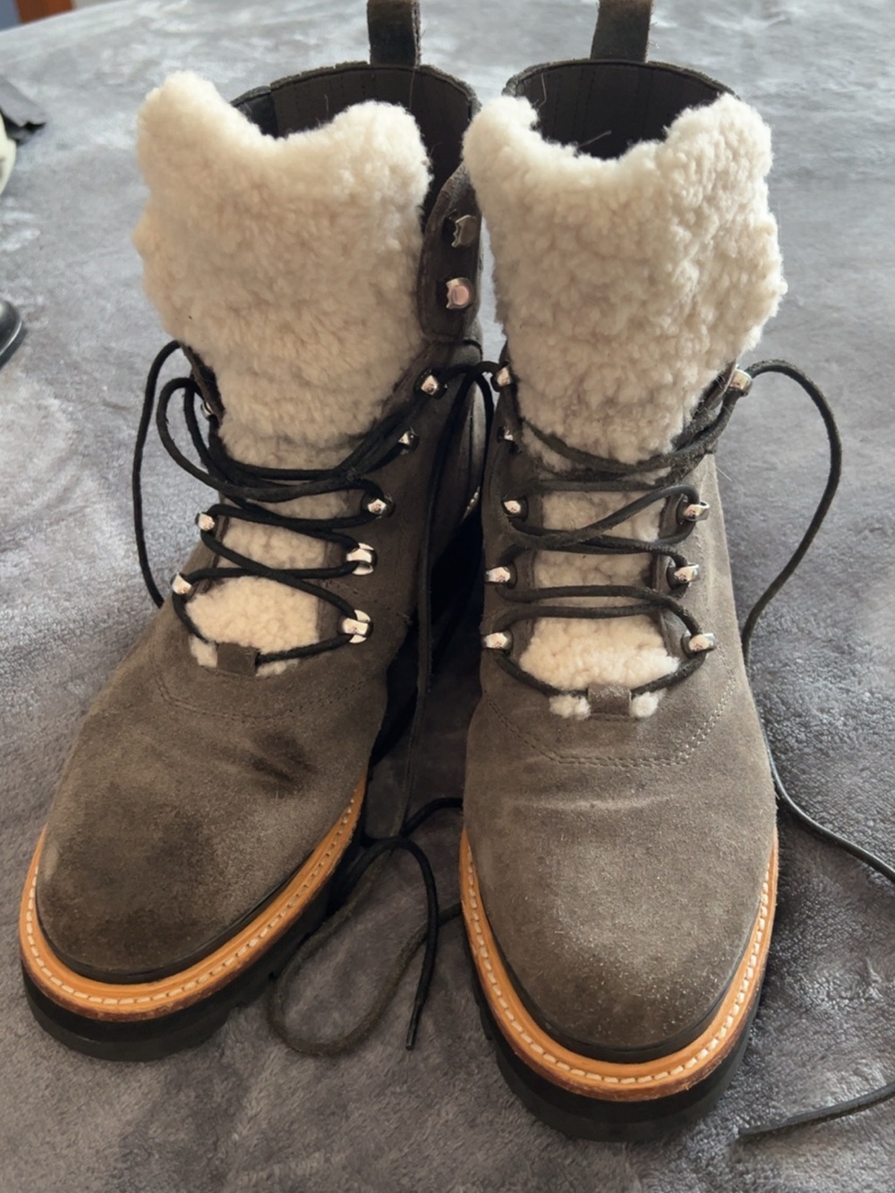 Marc Fisher LTD Women's Gray Izzie Genuine Shearling Lug Sole Boot size 11